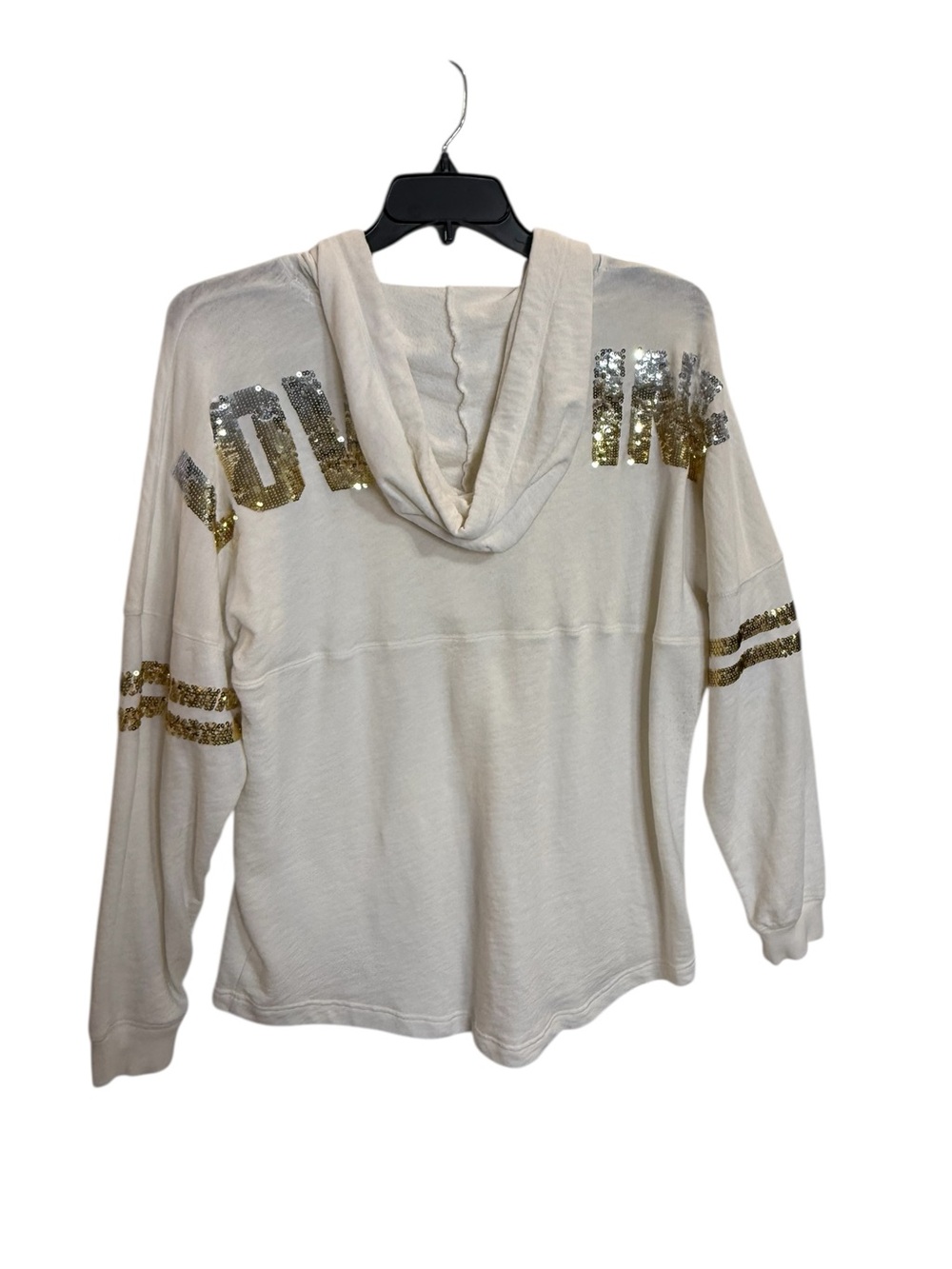 LOVE PINK Victoria's Secret Gold Silver Sequin Pullover Lightweight Hoodie